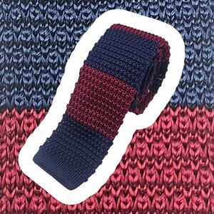 Tommy Hilfiger 100% Silk Square Tip Tie Mens Blue Red Stripes Woven 57.5" x 2"